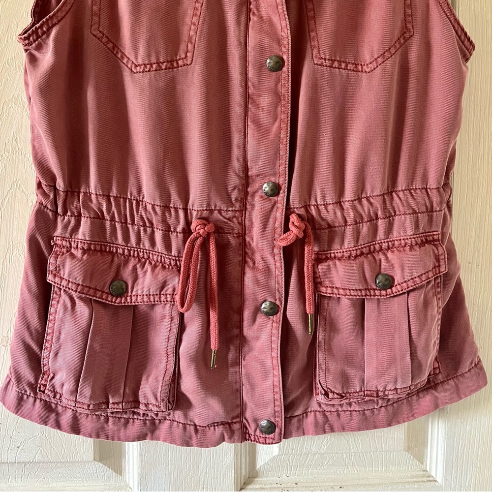 Max Jeans Military Utility Vest Drawstring 4 Front Pockets Dusty Rose Size Small - Picture 9 of 16